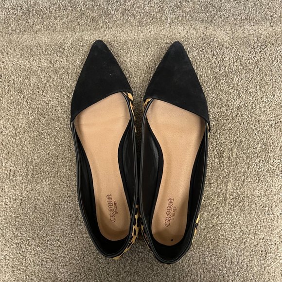 Black Leopard Print Pointed Toe Flats - Size 8 - Picture 4 of 7